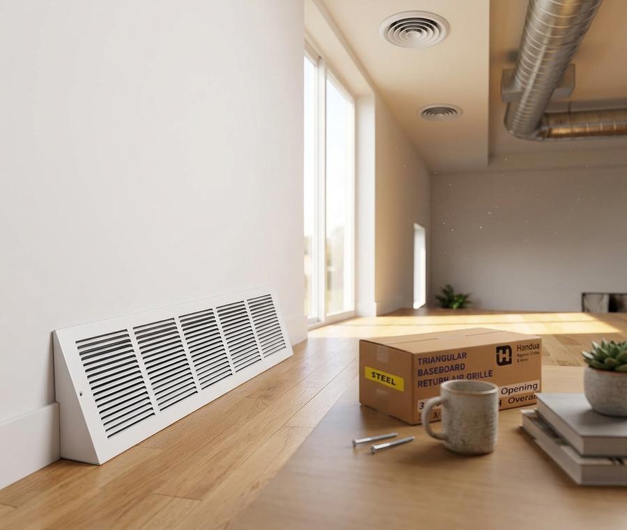 Triangular baseboard grille on wall