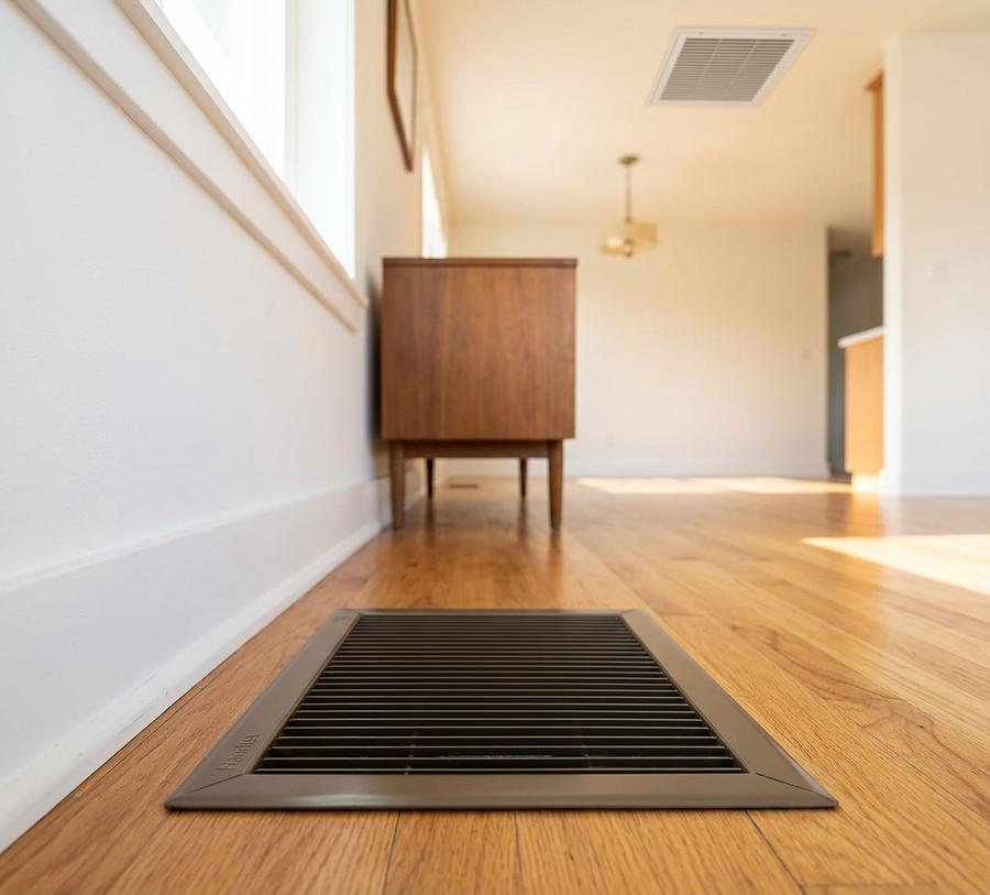 Walkable floor grille flush with hardwood